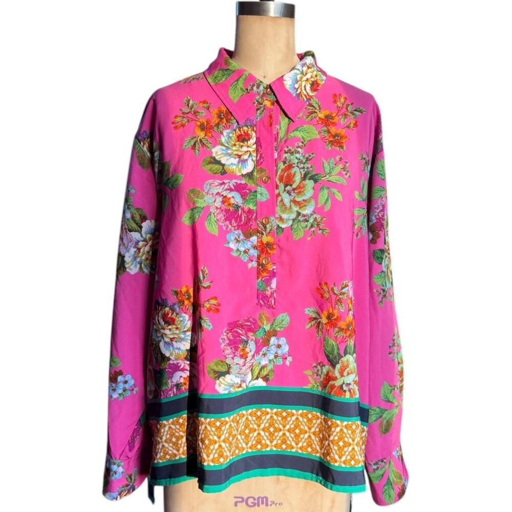 Ellen Tracy Romantic Pink floral blouse shirt size 2X
